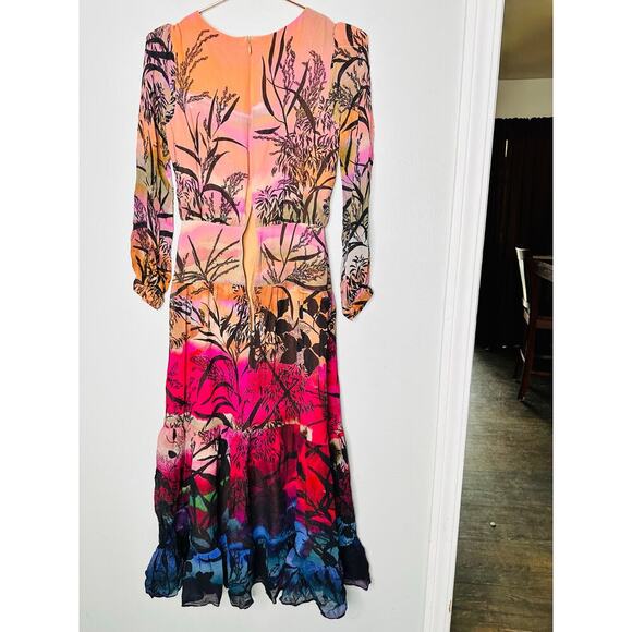SALONI Bianca-B Desert Colorway Ikebana Print 100% Silk Tropical Dress Size US 0 - Picture 7 of 13